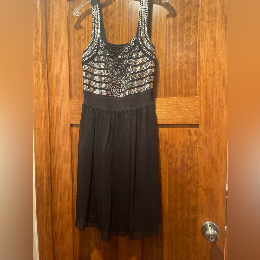style & Co beautiful black dress with silver metallic beading.